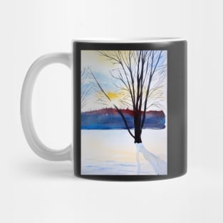 Winter Sunset and Trees Christmas Watercolor Print Mug